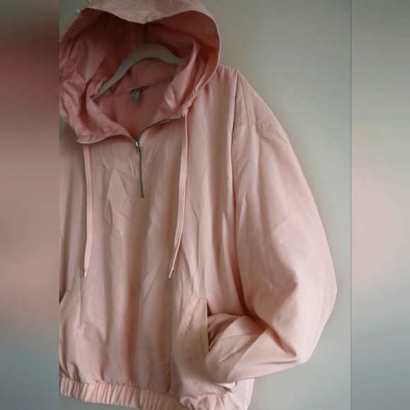 Forever21 satin track jacket with hoodie Pink sz S relax fit - Picture 3 of 14
